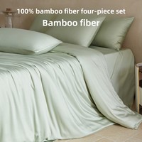 Parure de lit quatre pièces en fibre de bambou antibactérienne, sensation de luxe léger, housse de couette et draps couleur unie, été