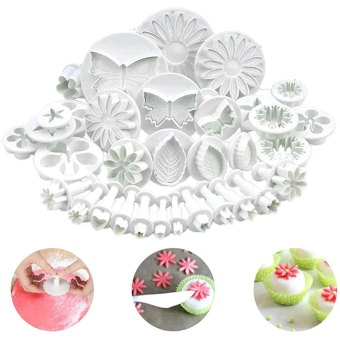 33 Piece Fondant Cake Cookie Plunger Cutter Sugarcraft Flower Leaf Butterfly Heart Shape Decorating Mold DIY Tools Moulds