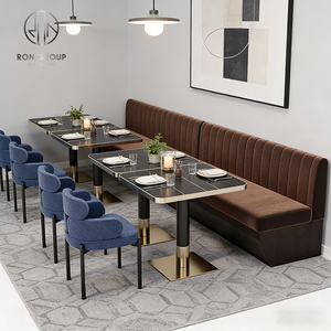 Ensemble de mobilier moderne de luxe en pierre frittée carrée et velours pour hôtel, café et restaurant : banquette, <span class=keywords><strong>table</strong></span> et chaises - Product Image 1