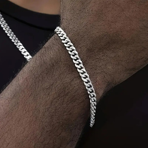 Cadena de Eslabones Cubanos de Acero Inoxidable Plateado para Hombre, Estilo Hiphop, Tamaño Personalizado de 5 mm, 18-26 Pulgadas, Juego de Collar - Product Image 3