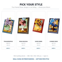 Mini blocs de construction, cadre floral, 4 styles, art mural 3D, bouquet DIY, jouet cadeau pour enfants et adultes de 6 ans et plus