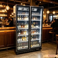 Réfrigérateur vertical à double porte vitrée pour supermarché, restauration et stockage de boissons