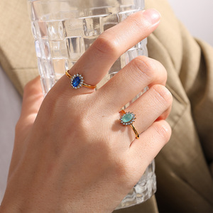 เครื่องประดับอูเจีย แหวนพลอยสีเทียมรูปไข่ แฟชั่นสำหรับผู้หญิง ประดับเพชรแบบฝัง เป็นของขวัญ - Product Image 3