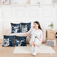 Housse de coussin en forme d'animal, 4 pièces, bleu, drapeau américain, ours, loup, cerf, adapté à la maison, à la chambre à coucher, au canapé, taie d'oreiller camouflage