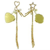 Porte-clés en acier inoxydable tendance 2026, pendentif miroir en forme d'étoile et de cœur, breloque de sac à main, sac en filet pour rouge à lèvres