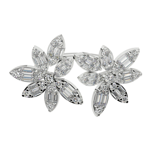 Anillo de Diamantes de Lujo en Plata de Ley 925 con Diseño Floral de Doble Flor y Piedras con Corte Baguette, Joyería Fina para Mujer - Product Image 1