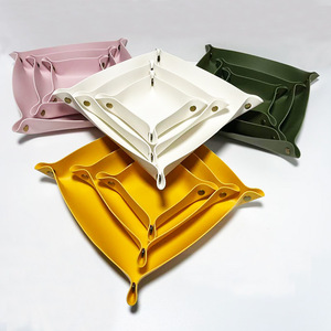 Square PU Leather <b>Storage</b> <b>Tray</b> Multi-Functional Key Jewelry Cosmetic Organizer Portable Car Trash Can Foyer Entryway Catchall - Product Image 2