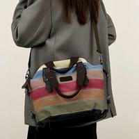 Bolso de hombro cruzado con diseño de arcoíris a rayas multicolor, bolso multifunción de gran capacidad, bolso de lona, bolso de mano para mujer