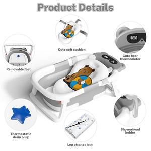 Baignoire pour bébé avec capteur de température, siège de bain pliable pour nouveau-né de 0 à 12 mois, matériau PP, type carré de grande taille - Product Image 5