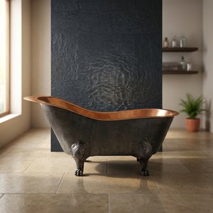 Baignoire ovale autoportante de luxe en cuivre antique à pieds de chaise, baignoire individuelle pour hôtels et villas - Artisanat indien - Product Image 3