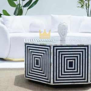 Table basse faite à la main avec incrustation de nacre florale-Table en bois de luxe pour la décoration intérieure - Product Image 5