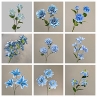 Bunga Anggrek Mawar Sutra Biru Real Touch Artificial untuk Pernikahan, Phalaenopsis Lily Centerpiece Injection Molding Grosir