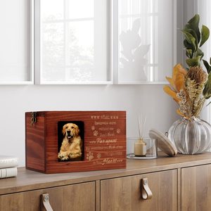 Guci hewan peliharaan kayu padat dengan bingkai foto peringatan khusus kucing dan anjing pemakaman peti perlengkapan pemakaman untuk penyimpanan abu - Product Image 2