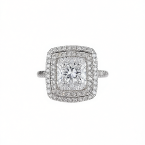 Anillo de Compromiso Glam con Circonita Cúbica Cuadrada con Engaste Pavé para Mujer, Piedra Creada en Laboratorio, Diseño Geométrico, Banda de Cobre, Modelo - Product Image 1