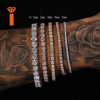 Bracelet Chaîne Tennis en Moissanite de Haute Qualité, Testée au Diamant, en Argent Sterling 925, 2mm 3mm 4mm 5mm 6.5mm, Style Hip Hop