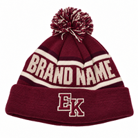 Bonnets chauds unisexes en tissu élastique acrylique rouge marine avec logo jacquard, personnalisables, à revers, broderie de lettres, logo, pompon