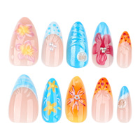 Venta al por mayor 2026 Uñas postizas de alta calidad con nuevo diseño estilo Ins, 24 piezas, con conchas de playa de verano y flores 3D