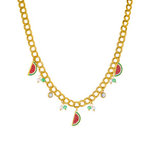 Watermelon Pendant Necklace Stainless Steel Double Layer Chain Fruit Charm Jewelry Fashion Accessory - Product Image 5
