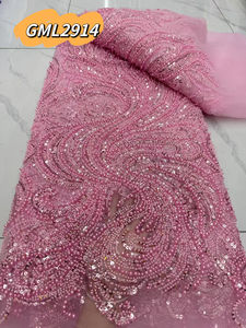 Tutto il tessuto di pizzo di perline con paillettes pesante densità cucito a mano con perla ricamata abito da sera da sposa materiale pizzo africano - Product Image 3