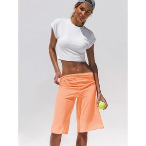 Fisoew Pantalones cortos tipo bermuda de cintura alta para mujer, de algodón, transpirables, con bolsillos, hasta la rodilla, pantalones cortos de entrenamiento, 11 pulgadas - Product Image 3
