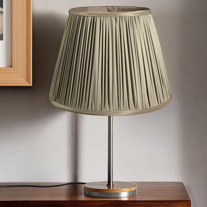 HMS 14\" Ash Slanted Pleated Tafetta Lampshade Indoor PVC Fabric Lamp Shade Rustic Traditional Industrial Design for Home Light
