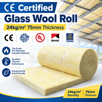 Rouleau de laine de verre ignifuge certifié CE A1, résistant au feu, 24 kg/m3, épaisseur 75 mm, rouleau de laine de verre de haute qualité pour l'isolation des toits
