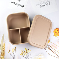 Boîte à lunch Bento portable à 3 compartiments en silicone sans BPA avec couvercle pour enfants et adultes