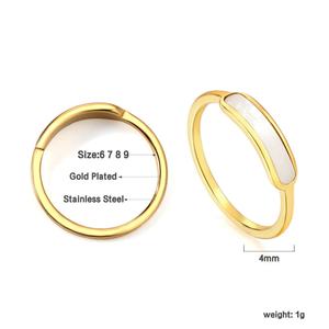 Anneaux fins en acier inoxydable plaqué or 18 carats pour femmes, anneaux en coquille blanche rectangulaires personnalisés tendance 2024, bijoux pour filles - Product Image 5