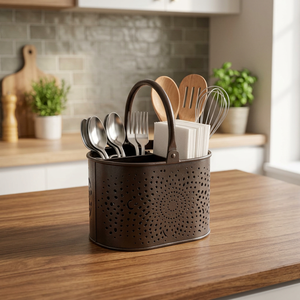Support de rangement pour couverts en métal avec poignée, organisateur d'ustensiles de cuisine moderne, finition peinture cuite durable, simple - Product Image 2