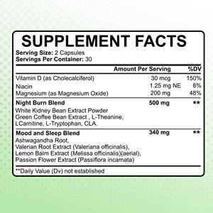 Cápsulas Quemagrasas Nocturnas ODM OEM con Vitamina Niacina y Magnesio, Mezcla Quemagrasas Nocturna que Ayuda a Suprimir el Apetito y el Metabolismo - Product Image 4