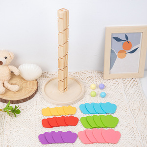 Juguete Montessori de Madera para Bebés <span class=keywords><strong>y</strong></span> Niños Pequeños, Pista de Bolas con Forma de Hoja, Árbol Giratorio, Bloques de Construcción Arcoíris, Música, Educación Temprana, Alivio del Estrés - Product Image 4