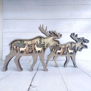 Nouvelles décorations créatives pour la maison, ornements en bois sculpté multi-couches représentant des animaux - Product Image 1