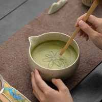 Ensemble de quatre pièces en céramique vert matcha pour cérémonie du thé, design Dynastie Song, style Japandi, écologique et durable, avec bol et cuillère