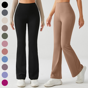 Pantaloni sportivi da donna multicolore in tinta unita morbidi con stivale a vita alta con tromba da Yoga larghi - Product Image 3