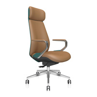 Chaise de bureau de direction en cuir PU bicolore avec accoudoirs en aluminium et verrouillage d'inclinaison, chaise de direction à dossier haut