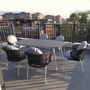 Casual moderno esterno struttura in alluminio Rattan mobili Hotel giardino <span class=keywords><strong>Café</strong></span> sedie balcone tavolo da pranzo per spiaggia Villa cortile - Product Image 4