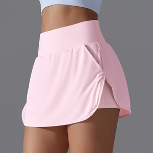 Jupe de tennis pour femme à taille haute en spandex/nylon avec col en V, culottes slim ajustées, poche arrière à la taille, respirante, protection solaire, sport, yoga - Product Image 3