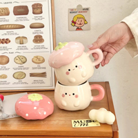 Nouvelle tasse en céramique avec couvercle, motif de fille mignonne de dessin animé, de haute valeur, créative, petite et fraîche, pour le café