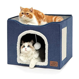 Groothandel Anti-Slip Effen Patroon Opvouwbare Kat Condos Ronde Pluizige Pluche Grote Katten Huisdieren Bedden In Nepbont Voor Katten Binnenshuis - Product Image 1