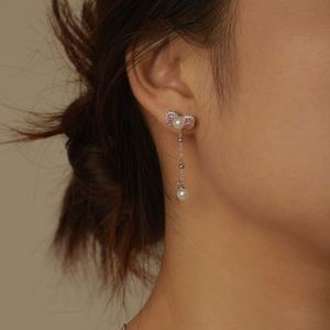 Dylam Elegance Fine Jewelry S925 <b>Silver</b> 5A Zirconia Stones Shell Pearl Dangle Pendant Bow Knot Butterfly Tassel <b>Stud</b> Earrings - Product Image 3