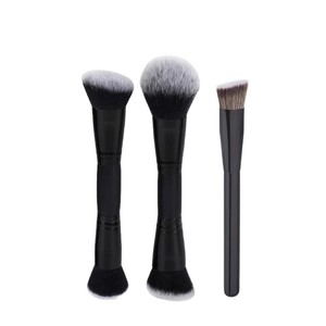 ชุดแปรงแต่งหน้าคาบูกิ 3 ชิ้น ด้ามไม้สีดำ ปลายสองด้าน ขนแปรงใยสังเคราะห์ สำหรับรองพื้น แป้งฝุ่น และเครื่องสำอาง - Product Image 1