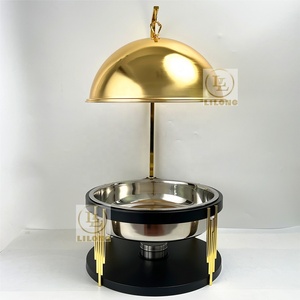 Nuovo Design Lussuoso Scaldavivande in Acciaio Inox Oro e Nero da 10L con Coperchio Sospeso per Hotel, Buffet, Matrimoni e Catering - Product Image 1