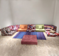 Conjunto de Sofá Seccional Modular de Tela a Ras de Suelo Convertible en Cama Tipo Mahjong para Sala de Estar