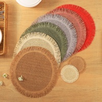 Set de table en papier tressé avec pompon, antidérapant, style vintage, isolant, dessous de verre, pour table à manger