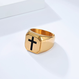 Cross <b>Ring</b> For Men <b>Titanium</b> Steel Gold Black Silver Simple Geometric Shape Gift Jewelry - Product Image 3