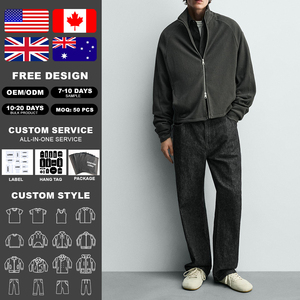 KingSen <b>Men's</b> Loose Fit <b>Corduroy</b> Jacket Drop Shoulder Two Way Zipper Oversized Work Jacket Stand Collar Casual <b>Blazer</b> Jacket - Product Image 2