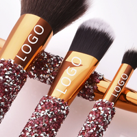 Pinceaux de maquillage vegan de haute qualité, manche scintillant rose doré, strass, ensemble de 10 pinceaux de maquillage avec sac