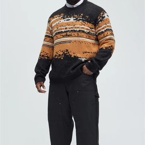 Suéter de punto Jacquard de mezcla de lana de estilo artístico Retro <span class=keywords><strong>italiano</strong></span> para hombre, suéter de bloque de color de estilo callejero no convencional de moda para hombre - Product Image 4