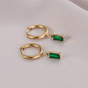 Fashion <b>Fine</b> 18k Gold Plated Zircon Charm <b>Earring</b> Stainless Steel Hoop <b>Earring</b> - Product Image 2