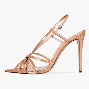 Sandales à talons aiguilles métalliques effet serpent pour femmes, à brides croisées, talon haut, pour soirées glamour, vente en gros OEM - Product Image 4